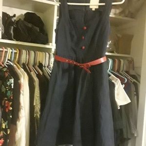 Modcloth biking in Brussels dress